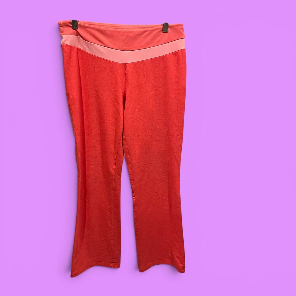 Cute peach Y2K bootcut stretch mesh striped hem yoga workout pants Danskin